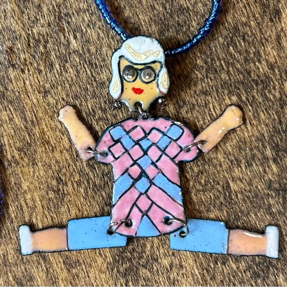 Lola Was Once a Showgirl Old Lady Pendant Necklace Hand Painted - Picture 3 of 12